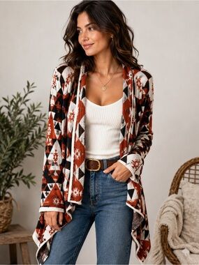 True Chesley Southwestern Geometric Waterfall Cardigan Boho Western Aztec Medium